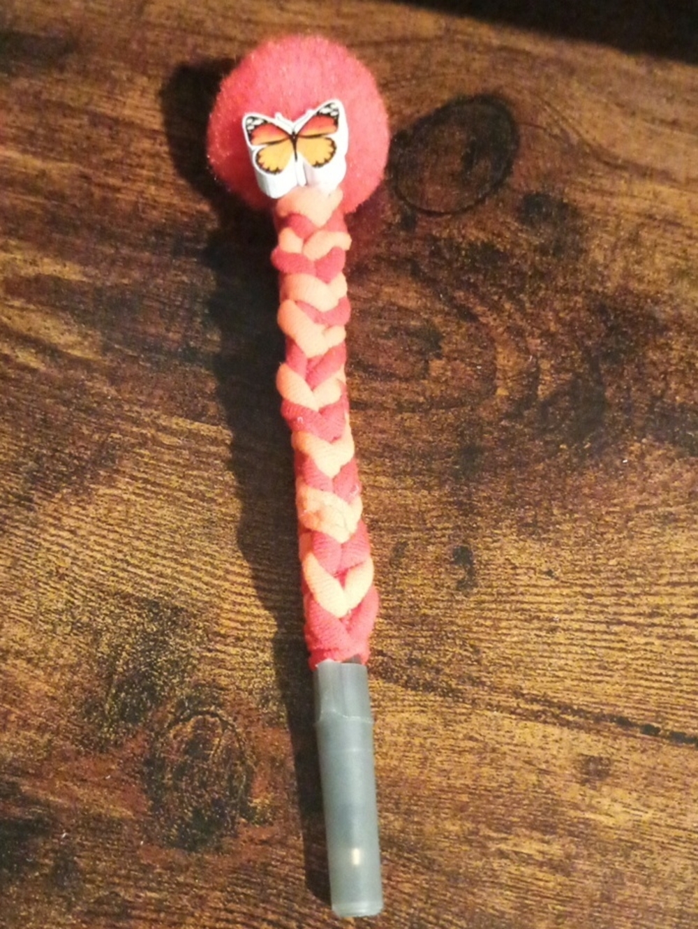 Orange & Red Braided Butterfly Pom-Pom Ink Pen